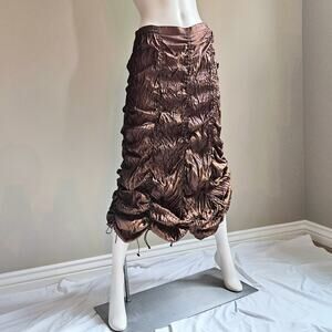 HANNA FOR LA JOURNEE Women’s Metallic Bronze Maxi Skirt Crinkle Ruching Size S